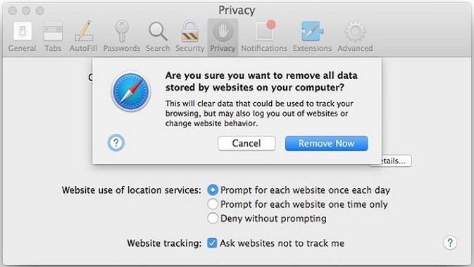 Bersihkan cookie dari web browser Anda (sumber. osxdaily.com)