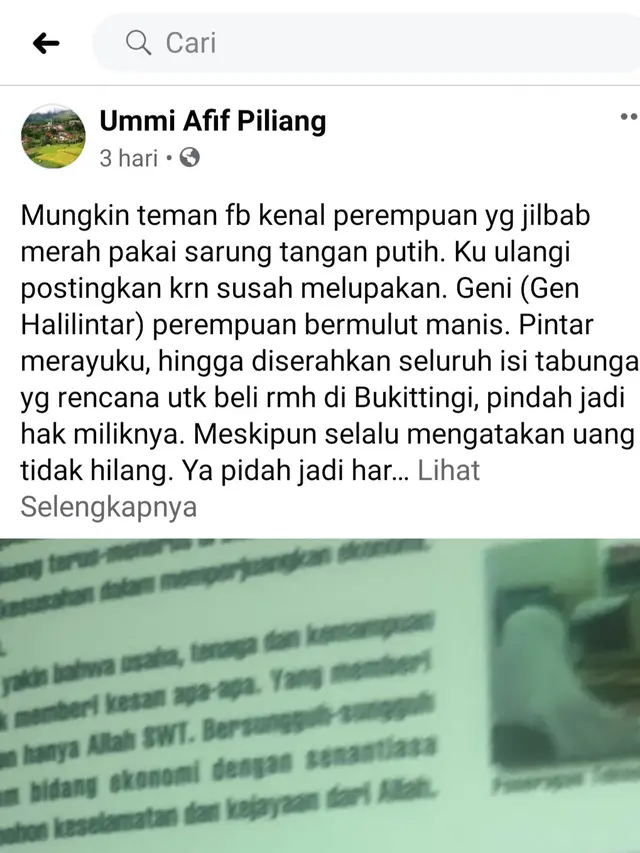 Unggahan Ummi Afif Piliang. (Foto: Facebook Ummi Afif Piliang)