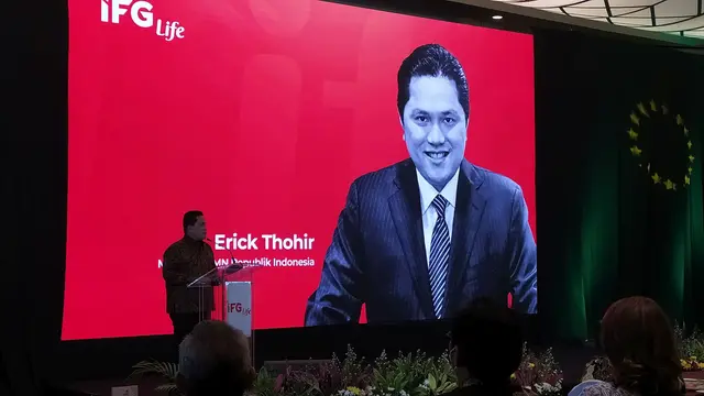 Menteri BUMN erick Thohir dalam acara pengalihan portofolio pertanggungan (polis) dari PT Asuransi Jiwasraya (Persero) ke PT Asuransi Jiwa IFG (IFG Life).