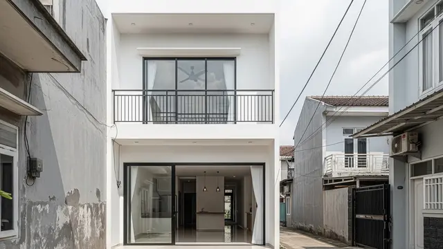 8 Contoh Rumah 2 Lantai Ada Balkon di Gang Kecil, Hunian Modern di Lahan Terbatas