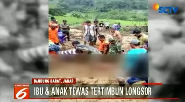 Longsor dipicu hujan deras dan menimbun sebuah rumah semi permanen yang dihuni Puja dan ibunya.