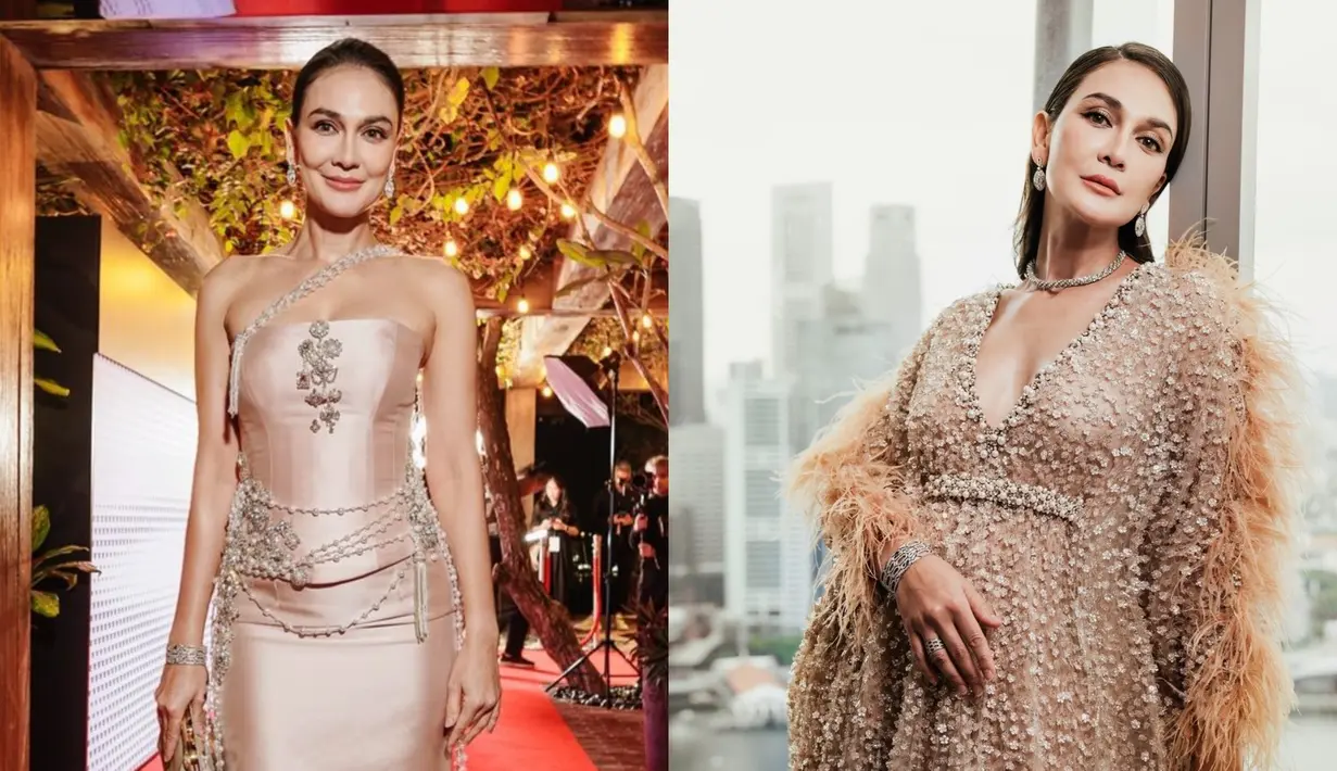 Jadi salah satu tamu undangan di acara Marina Bay Sands, Luna Maya tampil mahal dengan gaun gold [@lunamaya]