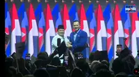 Partai Demokrat resmi mendeklarasikan dukungan kepada Prabowo Subianto sebagai capres di Pilpres 2024. Deklarasi ini digelar di Gedung JCC, Jakarta, Kamis (21/9/2023). (Liputan6.com/Muhammad Radityo Priyasmoro)