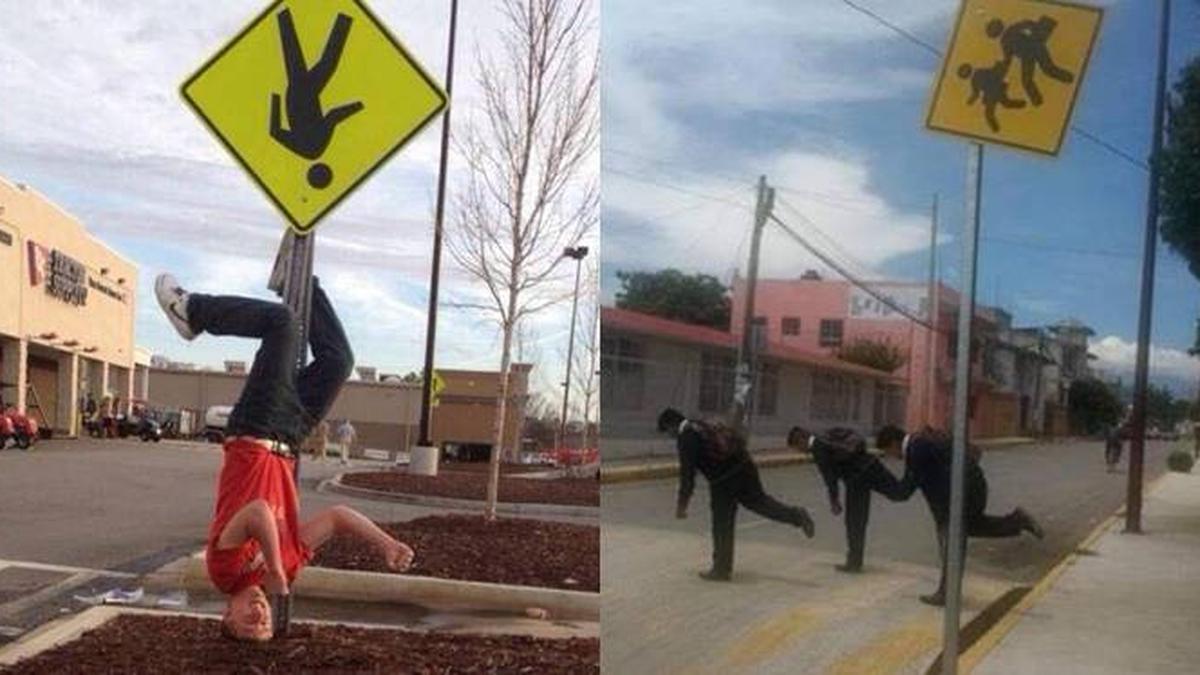 7 Aksi Nyeleneh Orang Pose Seperti Gambar Rambu-Rambu Ini Kocak