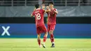 <p>Selebrasi pemain Timnas Indonesia U-17, Arkhan Kaka (kanan) bersama rekannya, Jehan Pahlevi setelah mencetak gol ke gawang Timnas Ekuador U-17 pada laga pertama Grup A Piala Dunia U-17 di Stadion Gelora Bung Tomo, Surabaya, Jumat (10/11/2023) malam WIB. (Bola.com/Bagaskara Lazuardi)</p>