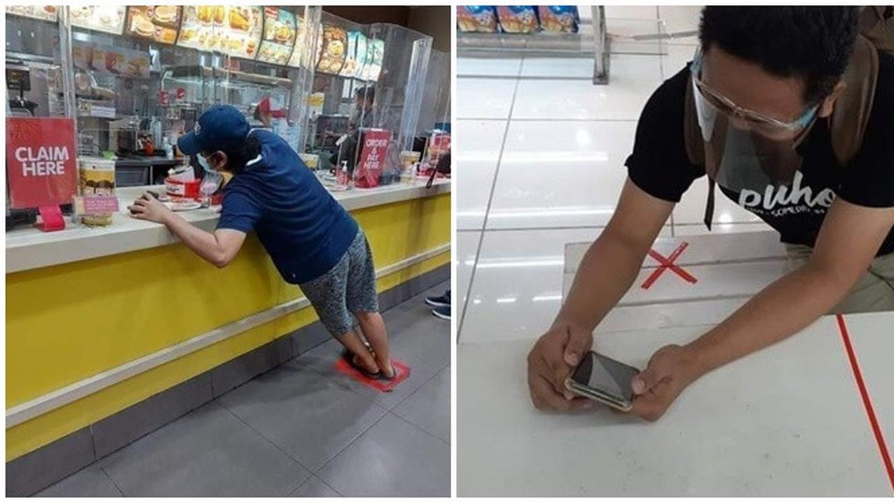 6 Potret Orang Taati Aturan Tanda 'X' Jaga Jarak Ini Kocak Banget