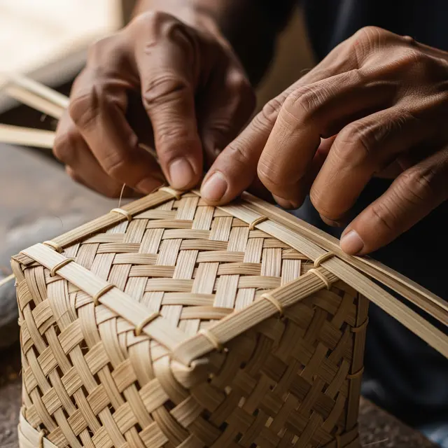 Cara membuat besek dari bambu (Image by Gemini AI)