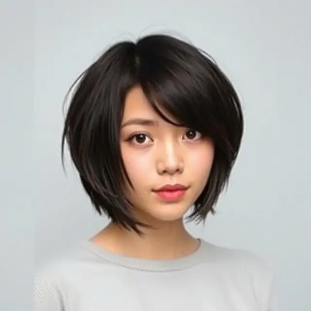 Chin-Length Bob dengan Choppy Bangs