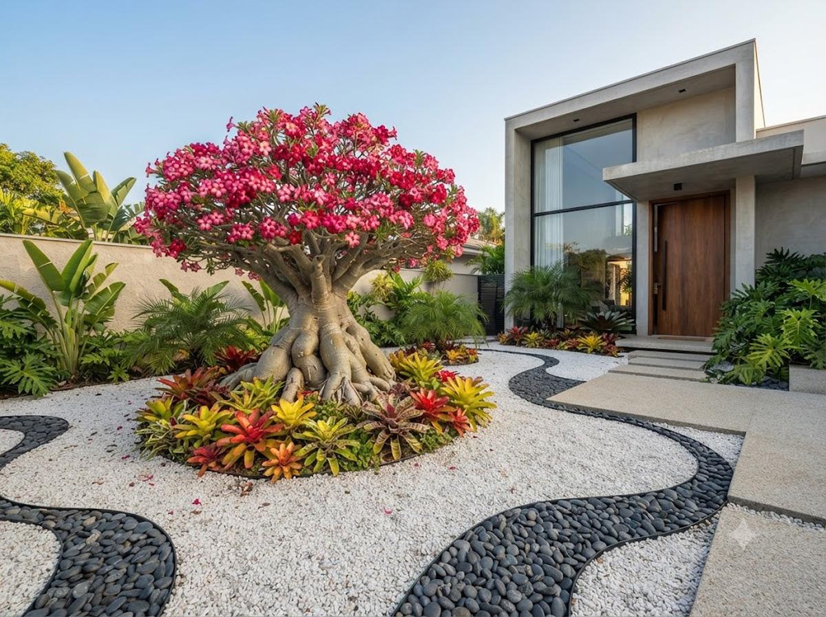 Taman Kering Asimetris dengan Adenium sebagai Focal Point