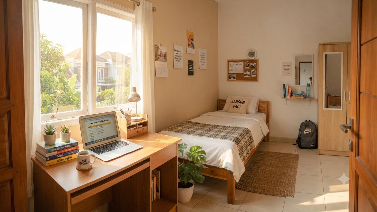 Desain Kamar Kos yang Bikin Penghuninya Bangun Pagi yang Cocok untuk Pekerja dan Mahasiswa yang Sering Kesiangan Model Meja Belajar Dekat Sumber Cahaya