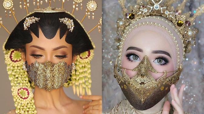 Pengantin Wanita Pakai Masker Unik di Tengah Corona