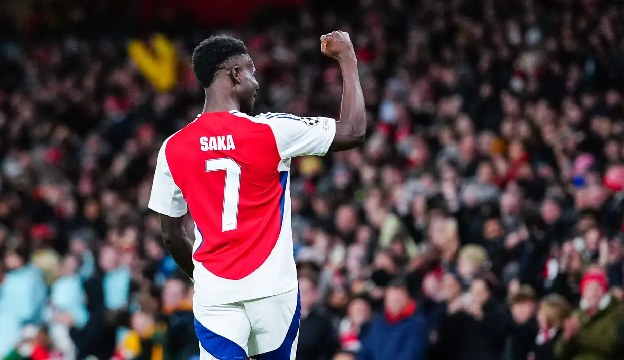 Bukayo Saka jadi bintang kemengan Arsenal saat menjamu AS Monaco pada laga Liga Champions di Stadion Emirates, Kamis (12/12/2024). (AP Photo/Dave Shopland)