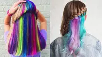Berani coba bereksperimen dengan menstyling rambutmu dengan tren rambut hidden rainbow?