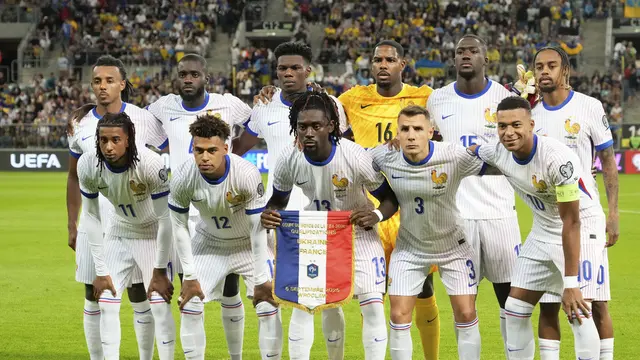 Starting XI Timnas Prancis menghadapi Timnas Ukraina di laga perdana Grup D Kualifikasi Piala Dunia 2026 zona Eropa di Tarczynski Arena, Sabtu (06/09/2025). (AP Photo/Czarek Sokolowski)