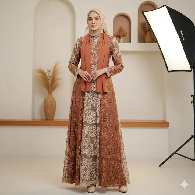 Warna Gamis Brokat Elegan 2025 yang Lagi Trend (Image by Gemini AI)