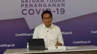 Saat konferensi pers di Graha BNPB, Jakarta, Selasa (11/5/2021), Juru Bicara Satgas Penanganan COVID-19 Wiku Adisasmito menyayangkan adanya perlawanan dari masyarakat yang memaksa mudik. (Tim Komunikasi Satgas COVID-19/Damar)