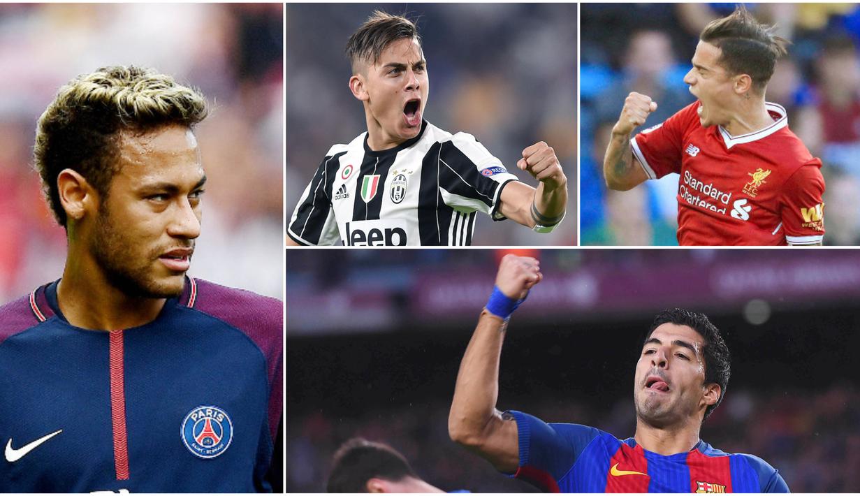 Berikut ini 10 pemain yang masuk nominasi penghargaan Ballon d'Or 2017. Diantaranya, Neymar Jr, Luis Suarez, Paulo Dybala. (Foto-foto Kolase AP, EPA dan AFP)
