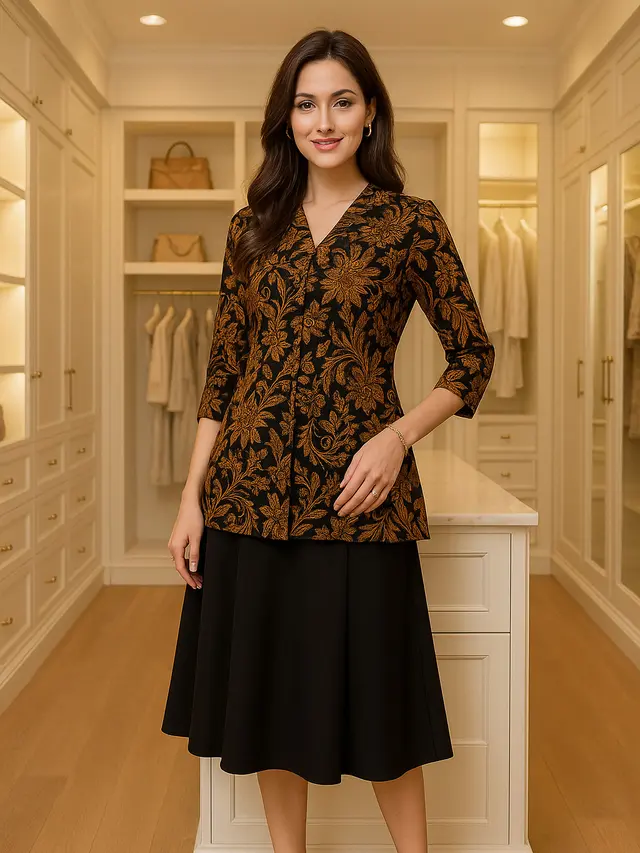 Model Baju Batik dengan Rok Hitam
