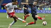 Timnas Kroasia sementara bermain 1-1 ketika melawan Denmark pada babak 16 besar Piala Dunia 2018, di Nizhny Novgorod Stadium, Minggu (1/7/2018) atau Senin dini hari WIB. (AP/Martin Meissner)
