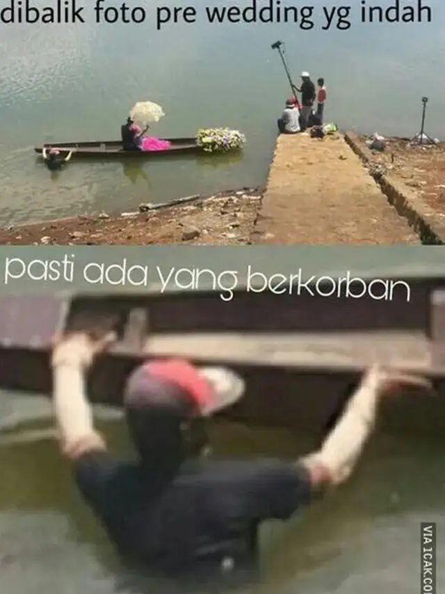 6 Foto Prewedding di Sungai Ini Penuh Perjuangan, Bikin Ngakak