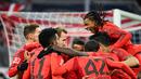 Kemenangan itu memperkuat posisi Bayern Munchen di puncak klasemen sementara. Mereka dominan dengan 29 poin. Memimpin delapan poin atas pesaing terdekatnya, RB Leipzig yang baru bermain 10 kali. (AFP/Lukan Barth-Tuttas)