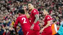 Pemain Liverpool Darwin Nunez melakukan selebrasi usai mencetak gol ke gawang West Ham United pada pertandingan sepak bola Liga Inggris di Stadion Anfield, Liverpool, Inggris, 19 Oktober 2022. Liverpool mengalahkan West Ham United dengan skor 1-0. (AP Photo/Jon Super)