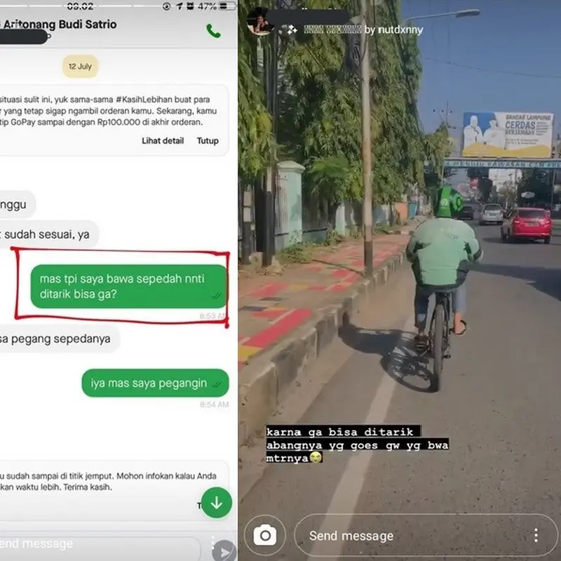 viral aksi driver ojol gowes sepeda pelanggan