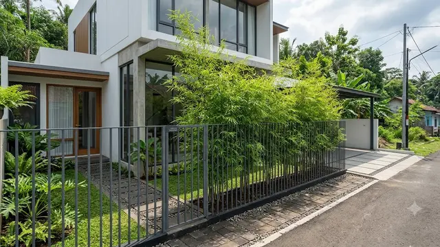 Inspirasi Pagar Besi dengan Bambu Hias agar Halaman Lebih Teduh Model Vertikal dengan Bambu Jepang