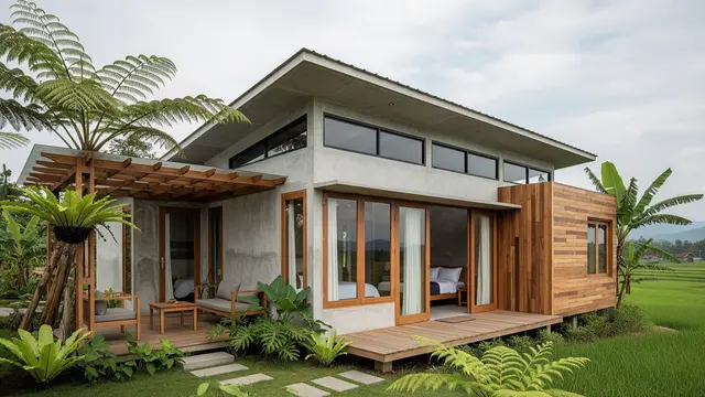 Model Rumah Semen Ekspos Sederhana tapi Terlihat Mahal di Desa/Gemini AI