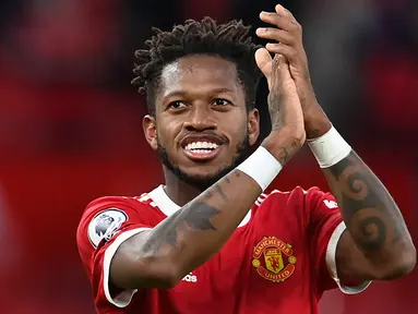 Gol semata wayang Manchester United dicetak gelandang asal Brasil, Fred yang memberikan debut indah untuk Ralf Rangnick.  (AFP/Paul Ellis)