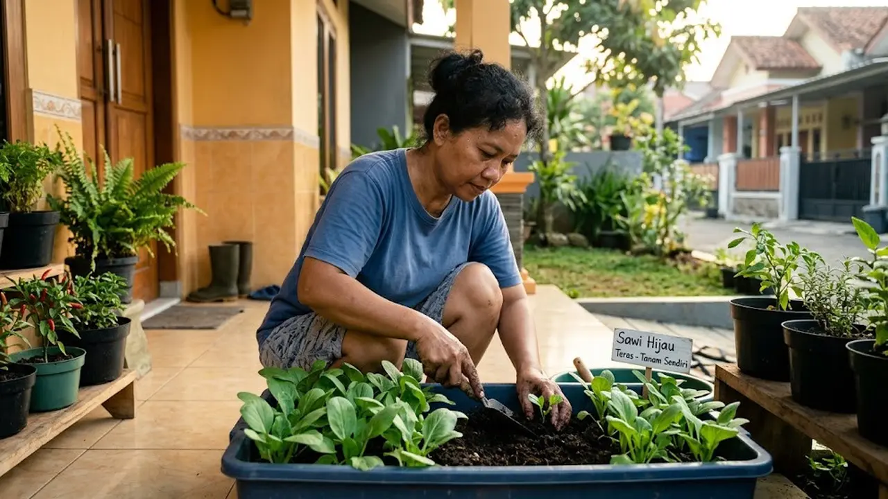 Cara Menanam Sawi Hijau dalam Wadah Dangkal di Teras