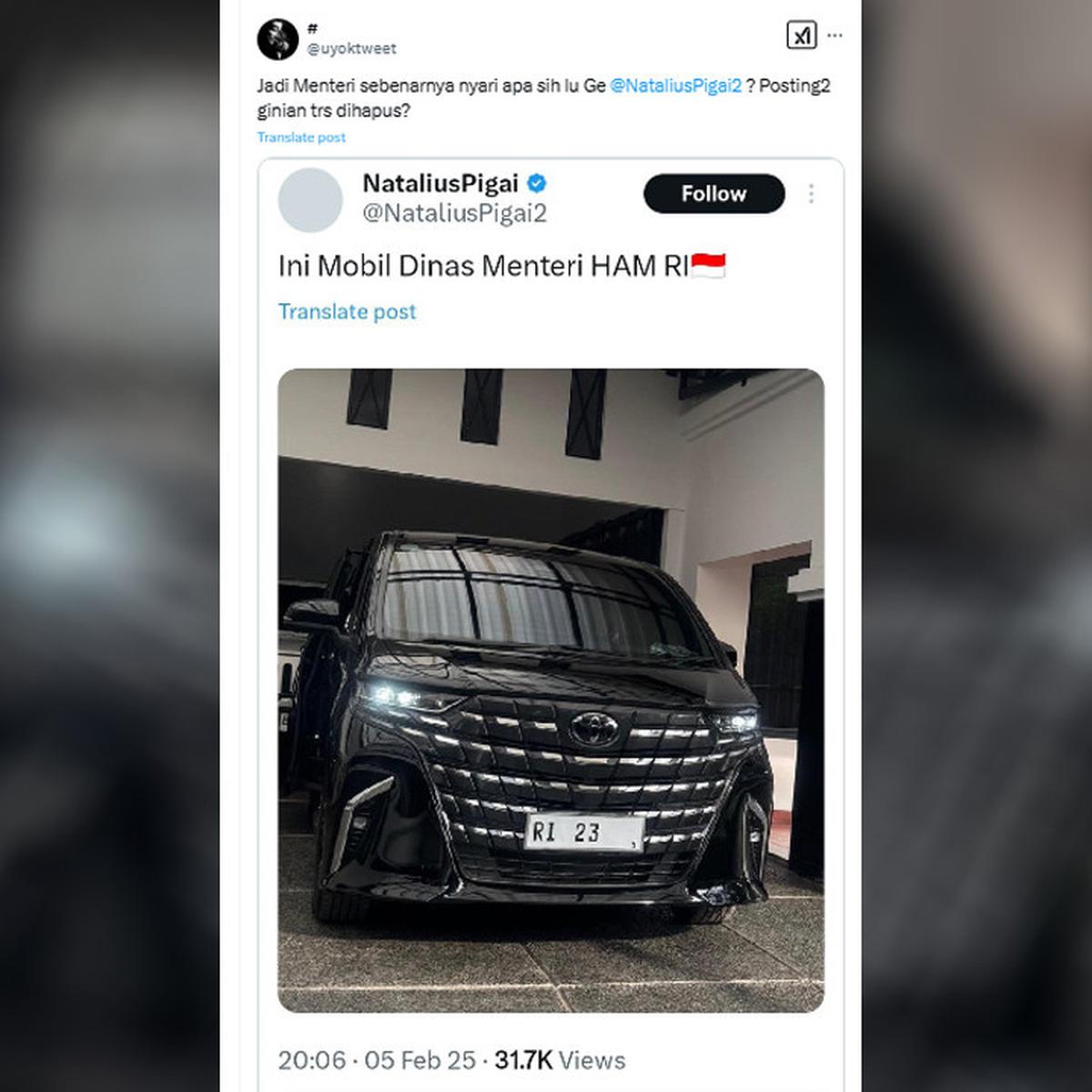 Mobil Toyota Alphard untuk Dinas Menteri HAM
