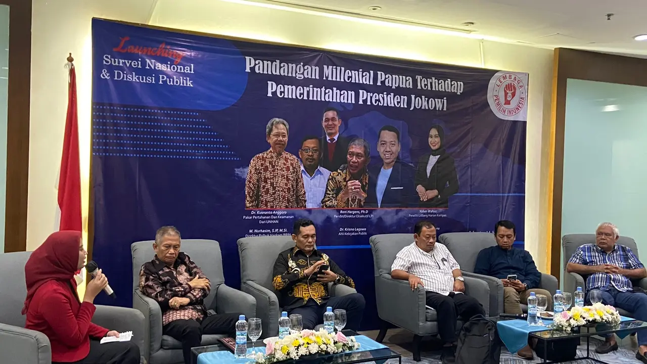 Launching Survei Nasional dan Diskusi Publik bertajuk ‘Pandangan Milenial Papua terhadap Pemerintahan Presiden Jokowi’, di Hotel Aryaduta, Semanggi, Jakarta, Jumat (14/4/2023) (Istimewa)