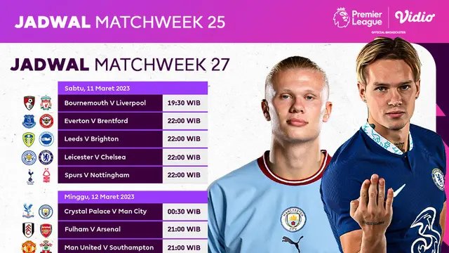 Jadwal Live Streaming Liga Inggris 2022/2023 Matchweek 27 di Vidio, 11 & 12 Maret 2023