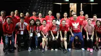 Tim bulu tangkis Indonesia mengenakan baju merah untuk merayakan HUT Ke-74 RI. (Badminton Indonesia)