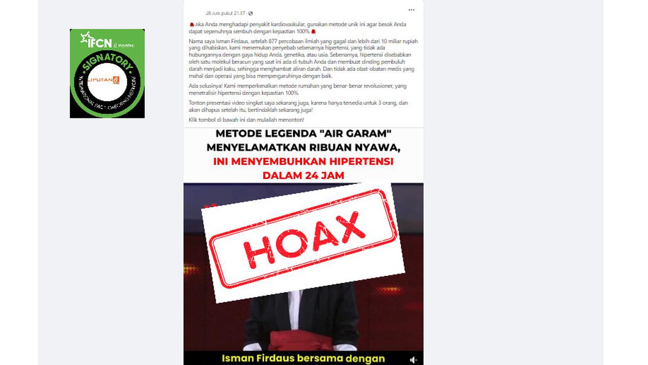Tangkapan layar salah satu hoaks pengobatan penyakit dengan air garam