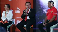 Ketum PSSI Mochamad Iriawan (tengah) menghadiri konferensi Pers sekaligus Launcing Shopee Liga 1 2020 di Hotel Fairmont, Jakarta, Senin (24/2/2020). Shopee Liga 1 2020 yang berlangsung pada 29 Februari hingga 1 November 2020 tersebut diikuti 18 klub terbaik Indonesia. (Liputan6.com/Johan Tallo)