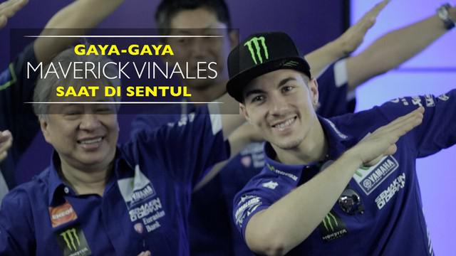 Berita video gaya-gaya pebalap MotoGP dari tim Movistar Yamaha, Maverick Vinales, saat di Sentul, Senin (23/1/2017).