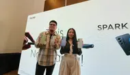 PR Manager Tecno Indonesia, Anthoni Roderick Launching Tecno Spark 40 Pro Series di Jakarta. Oleh Matahari Kartika Purusakara/Liputan6.com