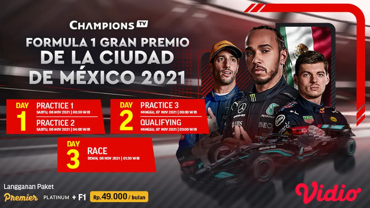 Link Live Streaming F1 GP Meksiko 2021 di Vidio Pekan Ini, 6 Hingga 8 November 2021
