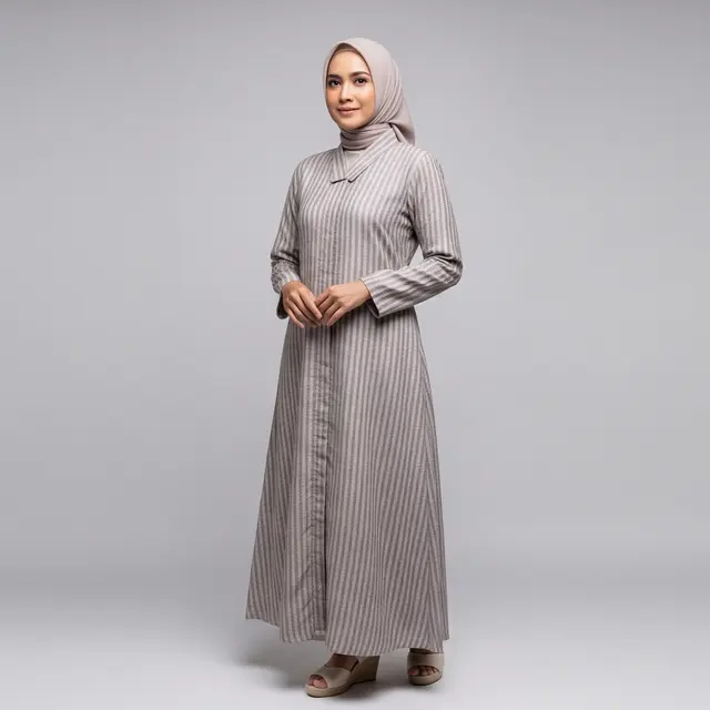 Baju Gamis Bahan Lurik dengan Desain Elegan yang Cocok untuk Hadiah Ulang Tahun Ibu Model Kerah Shanghai