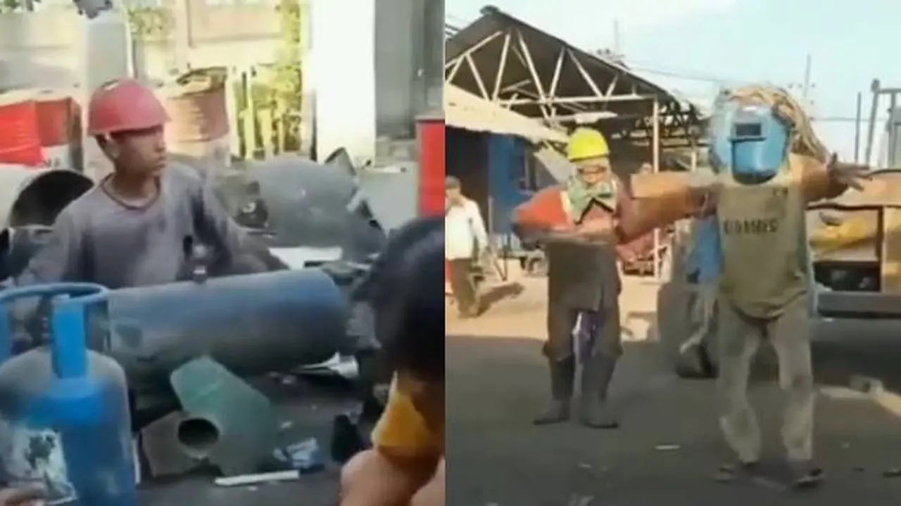 Viral, Aksi Gabut Tukang Las Main Seperti Jathilan di Bengkel Pakai Alat Seadanya Ini Kocak