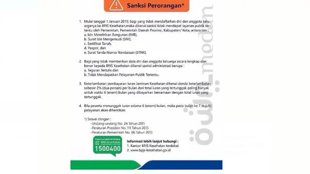 Banner sanksi bila tak mendaftarkan diri menjadi peserta JKN dari BPJS Kesehatan.