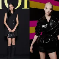 Jisoo BLACKPINK tampil garang mengenakan SS24 black wool suit dress, tas dan sepatu serba Dior. [Dior]