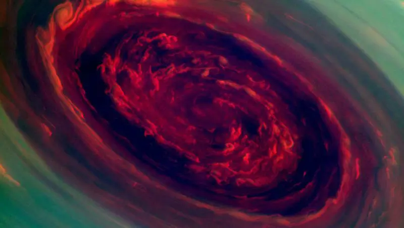 Pusaran badai di kutub utara Saturnus (NASA/JPL-Caltech/SSI)