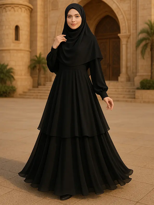 Model Gamis Syari A-Line Hitam Mewah