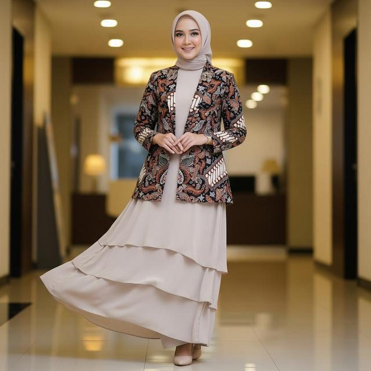 7 Model Gamis Polos Kombinasi Blazer Batik Terbaru, Tampil Stylish di Penghujung 2025