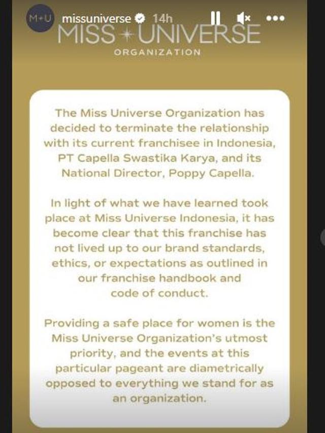 Pihak Miss Universe Putuskan Kontrak dengan Poppy Capella Disebut karena Dugaan Pelecehan Seksual