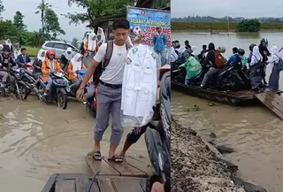 Jembatan gantung jadi solusi sementara agar warga di Lampung Timur dapat menyeberangi sungai dengan aman