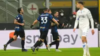 Inter Milan harus menjalani duel hingga extra time untuk bisa mengalahkan Empoli dengan skor 3-2 pada laga 16 besar Coppa Italia di Giuseppe Meazza, Kamis (20/1/2022) dini hari WIB. (AP Photo/Antonio Calanni)